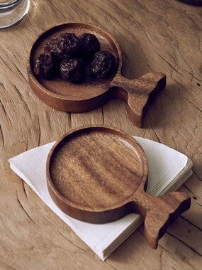 Wooden Fish-Handle Snack Plates/Coasters